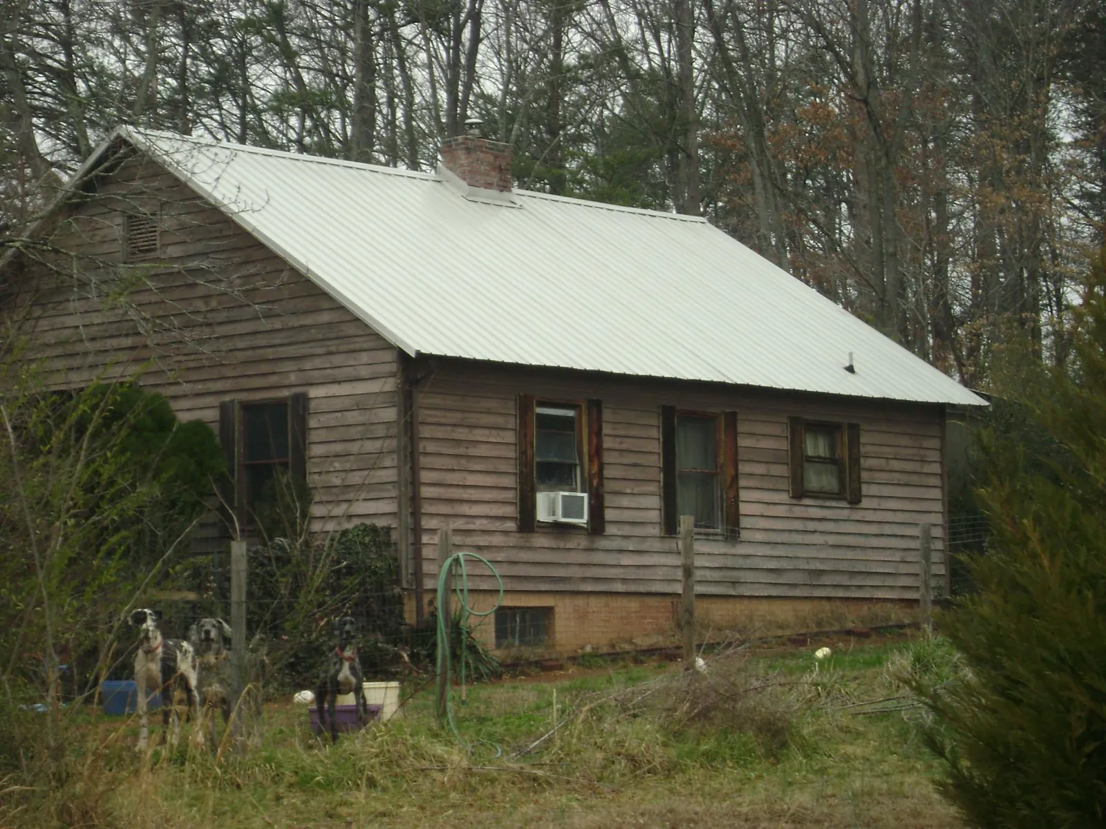 White metal roof on an old wood sided farmhouse, from a Asphalt Shingle Roof Repair job in Williamsburg